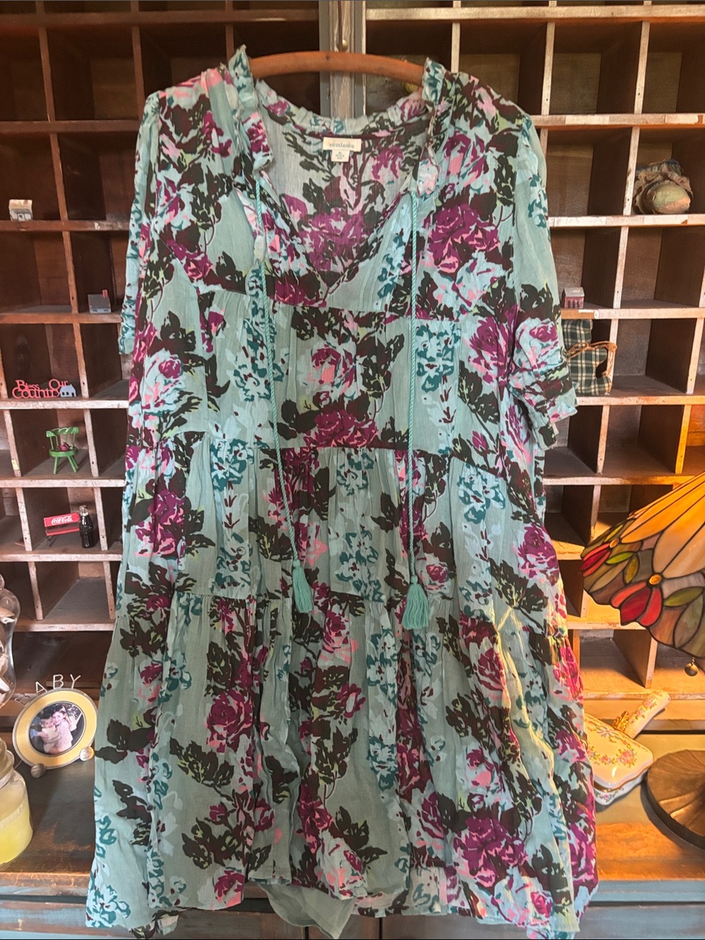 Sundance Aqua Tunic Dress with Magenta Floral Print